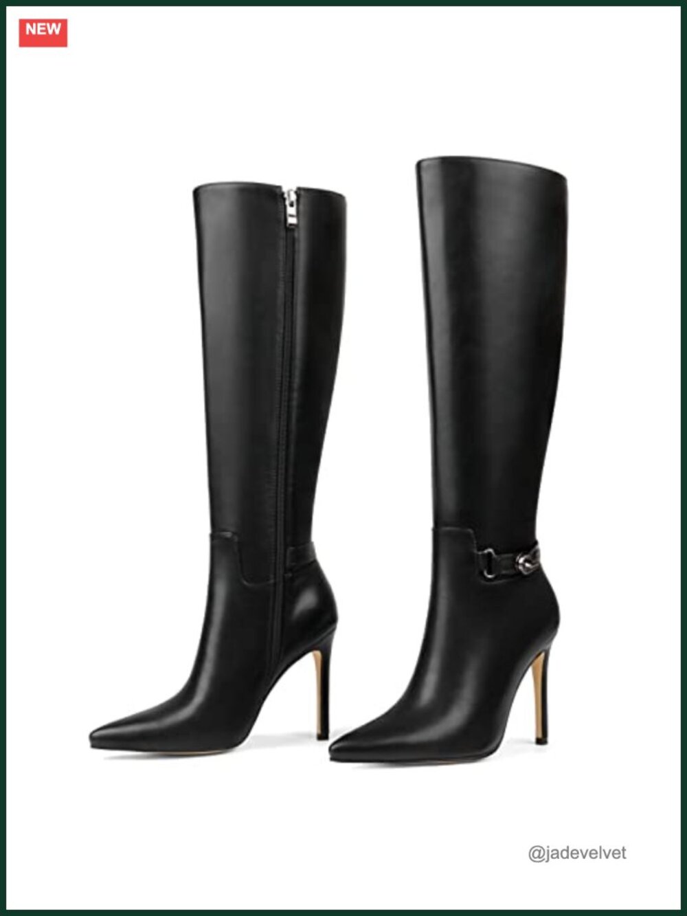 Knee High Slouch Boots Pointed Toe Stiletto Buckle Zipper 4 inch Heel